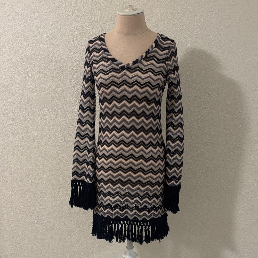 Lamb the Label Sheer Mod Chevron Fringe Dress Cover Up